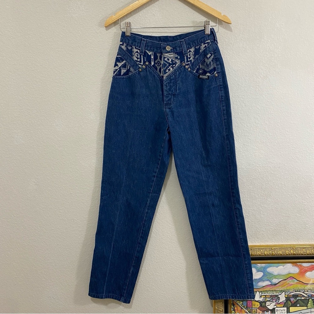Vintage Rough Rider by Circle T Women's Patterned Blue Jeans, Size 7/8,‎ Cotton